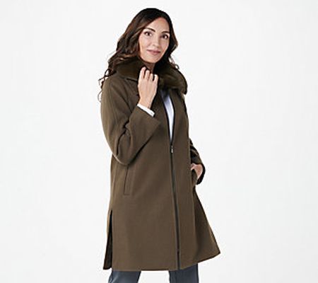As Is Isaac Mizrahi Live! Faux Wool Coat with Faux Fur Collar