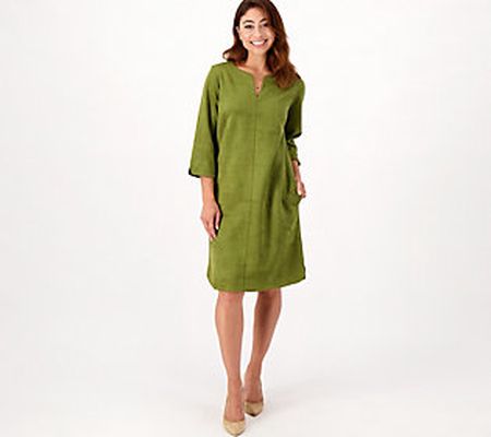 As Is Isaac Mizrahi Live! Petite Faux Suede Dress w/Pockets