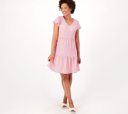 As Is Isaac Mizrahi Live!  Petite TieredVneck Dress