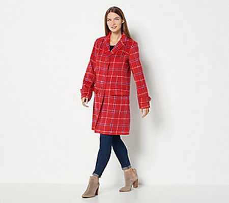 As Is Isaac Mizrahi Live! Plaid Coat with Notch Lapel