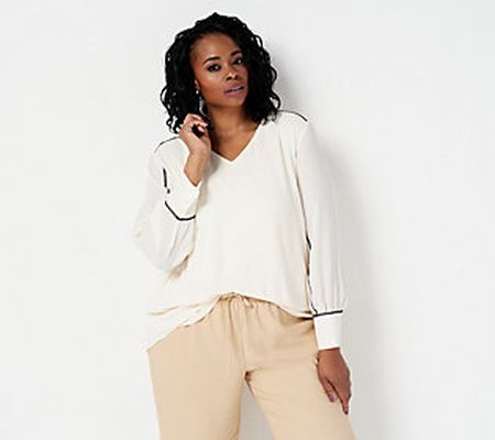 As Is J Jason Wu Long Sleeve V-Neck Blouse w/ Lace Trim