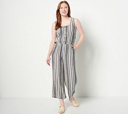 As Is J Jason Wu Regular Striped LinenButton Front Jumpsuit