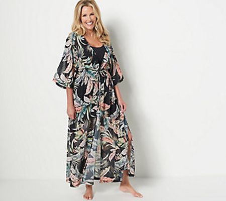 As Is Jantzen 3/4-Sleeve Woven Maxi Duster Cover-Up