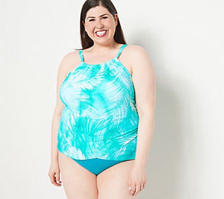 As Is Jantzen Draped High Neck Tankini with Brief