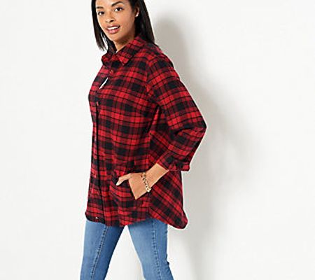 As Is Joan Rivers Brushed Flannel Shirt withBack Buttons