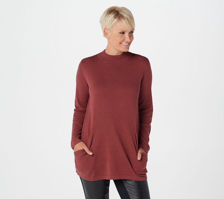 As Is Joan Rivers Mock Neck Sweater with Scoop Pockets