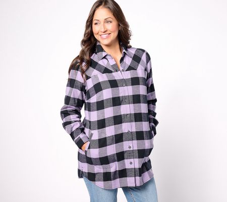 As Is Joan Rivers Petite Cotton Flannel Plaid Tunic