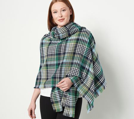 As Is Joan Rivers Plaid Blanket Scarf with Fringe Edging