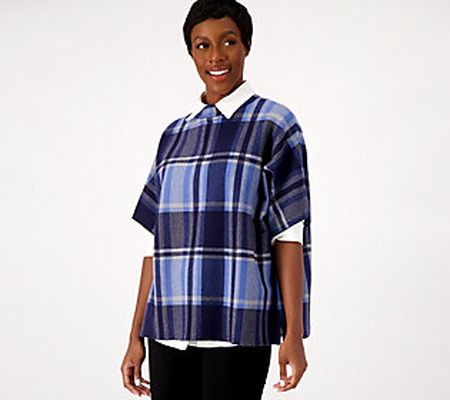 As Is Joan Rivers Plaid Mock Neck Sweater Poncho