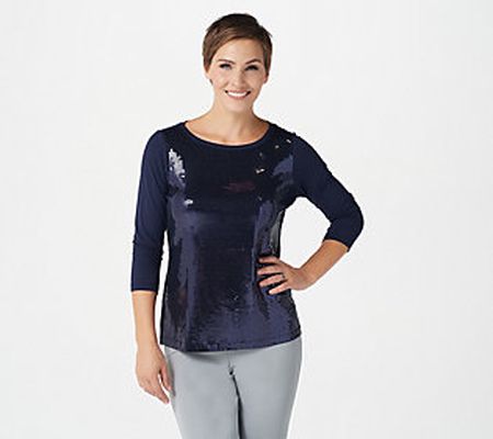 As Is Joan Rivers Sequin Front Top with 3/4Sleeves