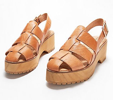 As Is Kelsi Dagger Wooden Platform Fisherman Sandals-WalkUp