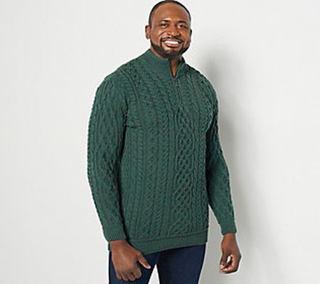 As Is Kilronan Merino Wool Mens 3/4 Zip Pull- Over Sweater