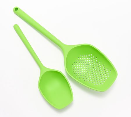 As Is Kochblume Set of 2 XL Silicone Strainer & Ladle Spoons