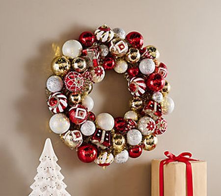 As Is Kringle Express 22" Shatterproof Lit Ornament Wreath