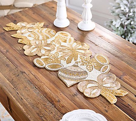 As Is Kringle Express Beaded Holiday Table Runner