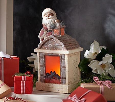 As Is  Kringle Express Holiday Fireplace Decor w/ Santa