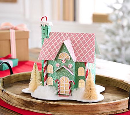 As Is Kringle Express Illuminated Paper House w/ Candy Canes