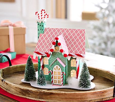 As Is Kringle Express Illuminated Paper House with Red Dots