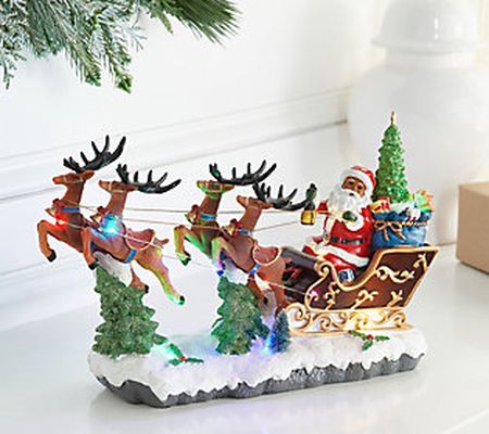 As Is Kringle Express LED Santa in Sleigh w/Rotating Tree
