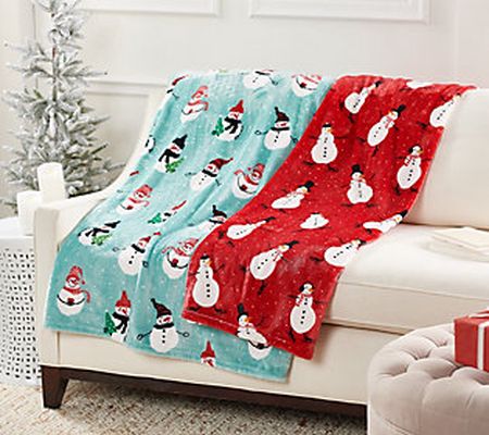 As Is Kringle Express Oversized Set 2 Printed Holiday Throws