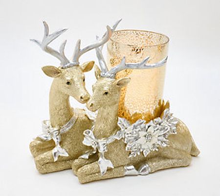 As Is Kringle Express Resin Deer Duo Candle Centerpiece