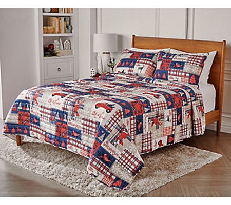 As Is Kringle Express Reversible HolidayQuilt Set Full/Queen