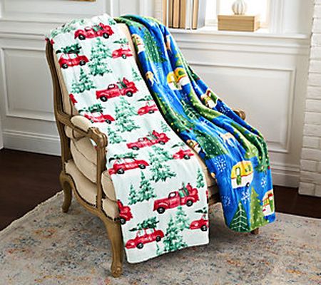 As Is Kringle Express Set 2 Holiday Printed Throws