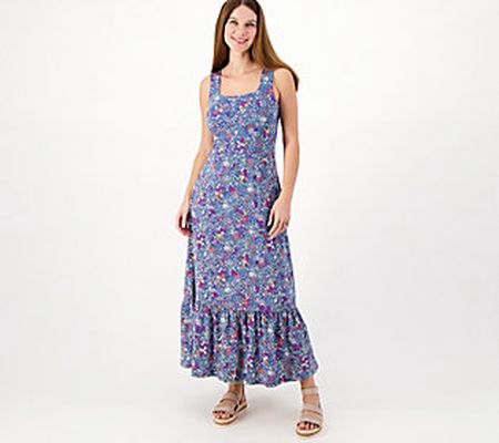 As Is Lands' End Petite Square Neck Tiered Maxi Dress