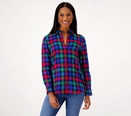 As Is Lands End Regular Long Sleeve Boyfriend Flannel Shirt