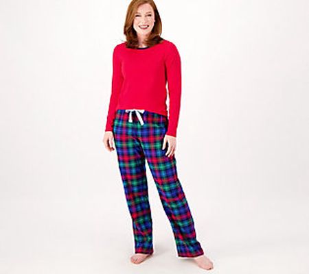As Is Lands' End Women's Knit Top & Flannel Pants PajamaSet