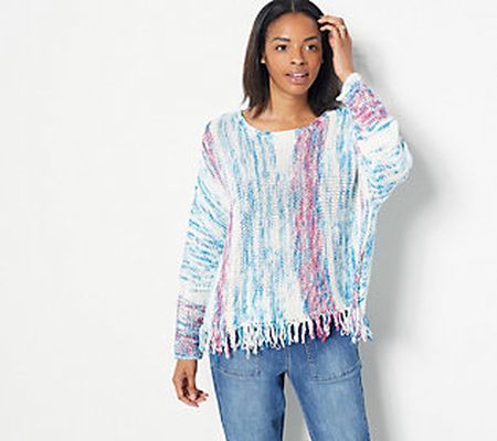 As Is Laurie Felt Baja Sweater with Fringe Hem Detail