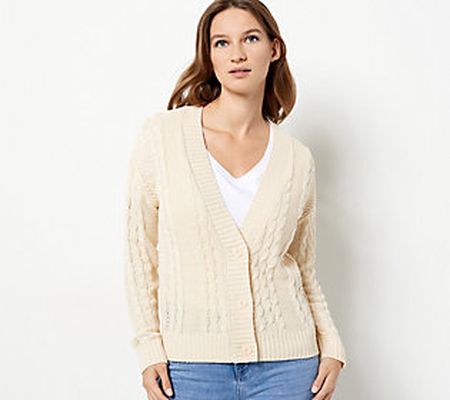 As Is Laurie Felt Cable Knit Cardigan withButton Closure