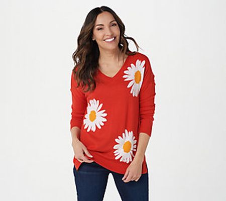 As Is Laurie Felt Cashmere Blend Daisy Print Sweater