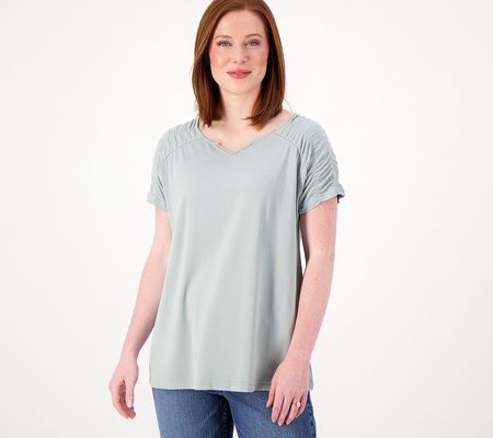 As Is Laurie Felt Cotton Bamboo Smocked Shoulder Tee
