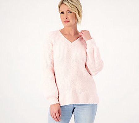 As Is Laurie Felt Plush Cloud Ribbed V-NeckSweater Tunic