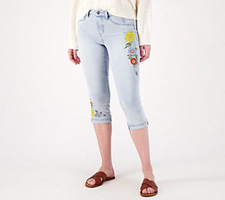 As Is Laurie Felt Silky Denim Petite Pull On Embroidered