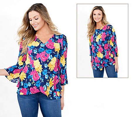 As Is Laurie Felt Woven Reversible Pleated Sleeve Blouse
