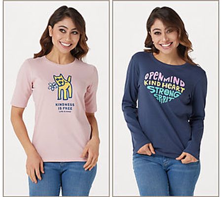 As Is Life is Good Women's Set of 2 Crew Neck Crusher Tees