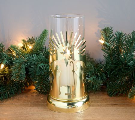 As Is Lightscapes 8" Nativity Hurricane with FlamelessCandle