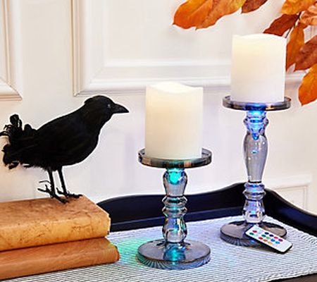 As Is Lightscapes S/2 Candle Holders w/ Flame less Candles