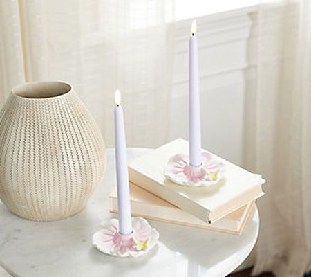 As Is Lightscapes Set of 2 Flameless Tapers w/FlowerHolders