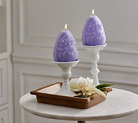 As Is Lightscapes Set of 2 Wax Floral Egg FlamelessCandle