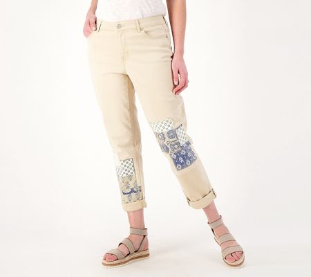 As Is LOGO by Lori Goldstein Petite Twill Patchwork Jeans