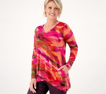 As Is LOGO by Lori Goldstein Printed Rayon 230 V-Nk Top