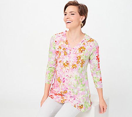 As Is LOGO by Lori Goldstein Rayon 230 Floral 3/4 Slv. Top
