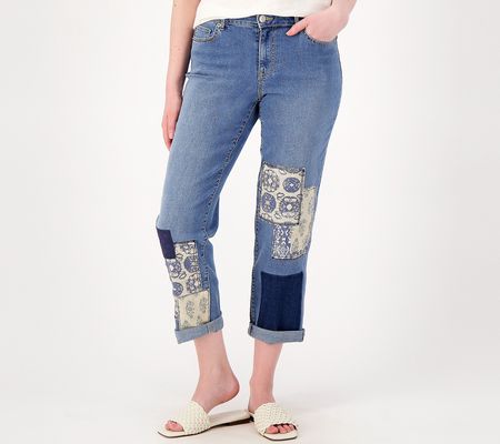 As Is LOGO by Lori Goldstein Tall Patchwork Boyfriend Jeans