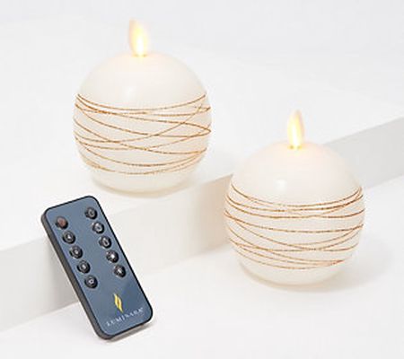 As Is Luminara Set/2 Glitter Swirl Flameless Sphere