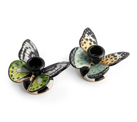 As Is Mackenzie-Childs Set 2 Butterfly CandleHolders