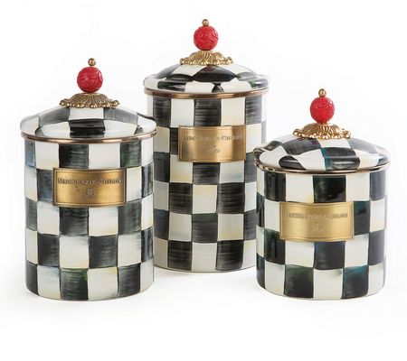 As Is Mackenzie-Childs Set 3 Enamel Canisters Sm,Md,Lg