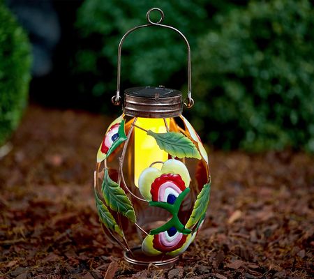 As Is Marigold Painted Floral Metal Solar Lantern